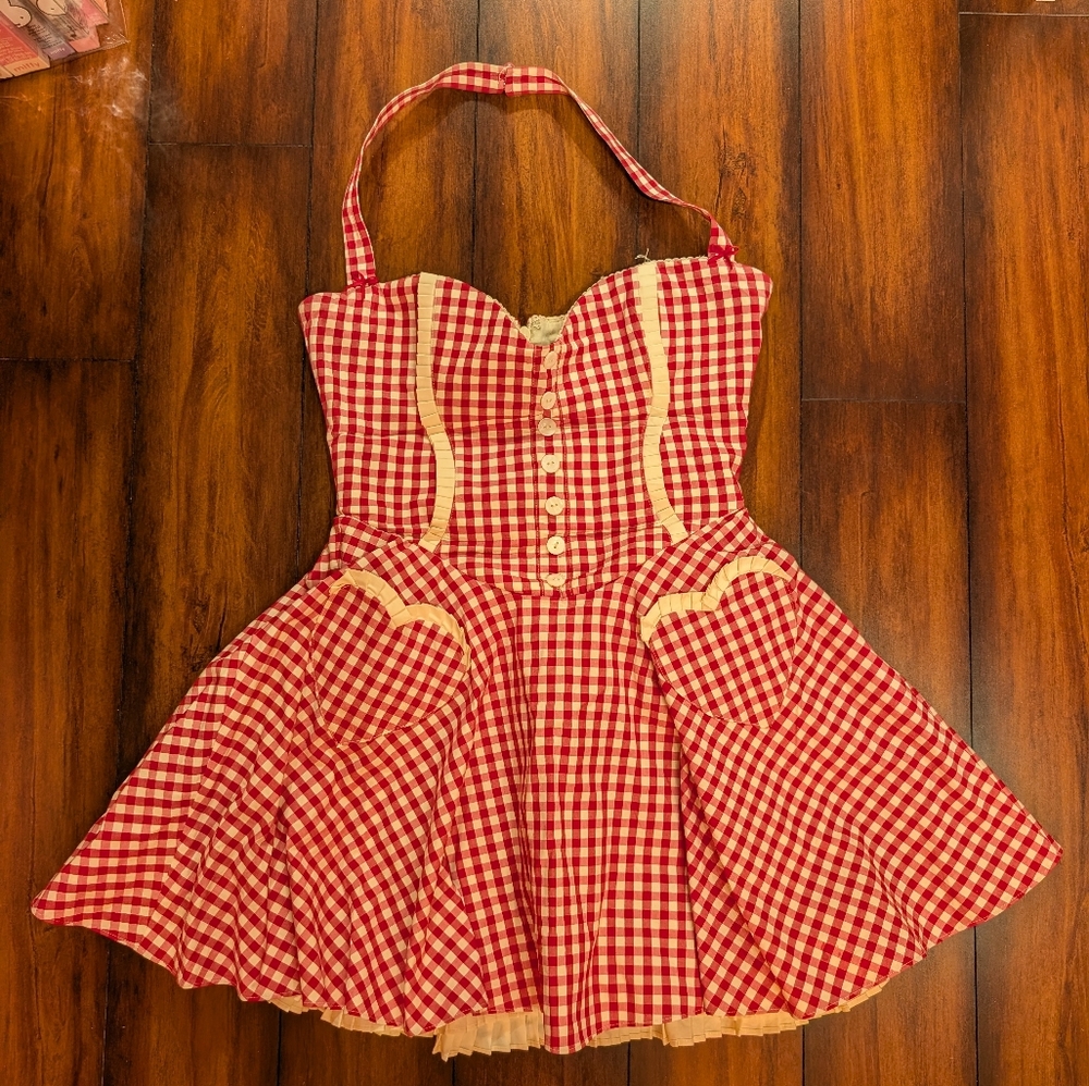 House Of CB Heidi red gingham cotton halter neck mini dress